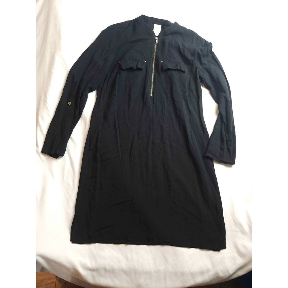 Faded Glory Tunic Dress Womens Size 4-6 Blackβ Woven 1/4 Zip Neck Utility Shift